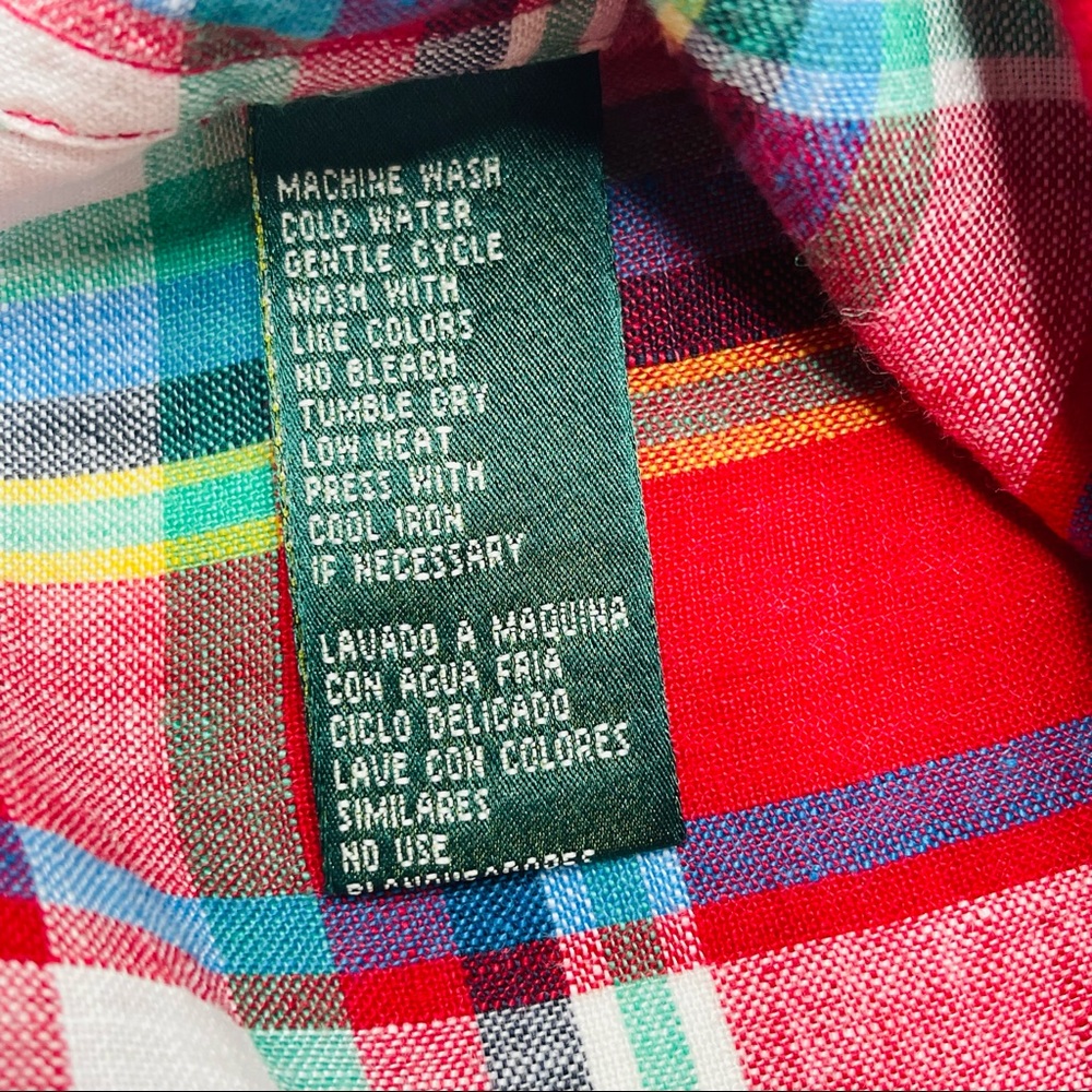 Lauren Ralph Lauren Red Plaid Linen Button Down Top Size Medium - Picture 8 of 11